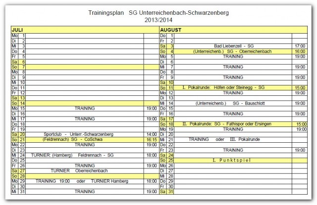 Trainingsplan Sommer 2013/2014